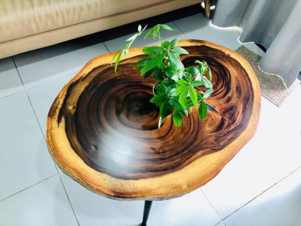 bàn tròn sofa gỗ me tây tự nhiên