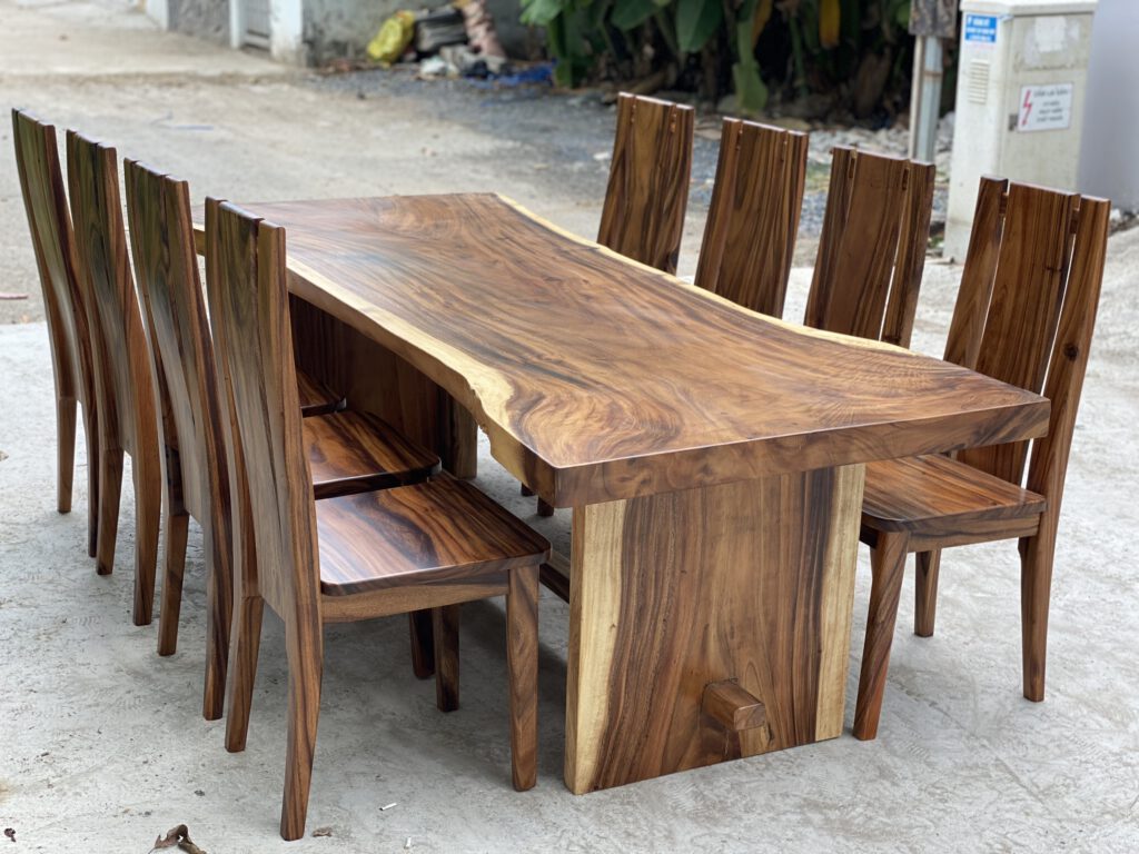 Trọn bộ bàn ghế gỗ nguyên tấm 8 ghế gỗ tự nhiên