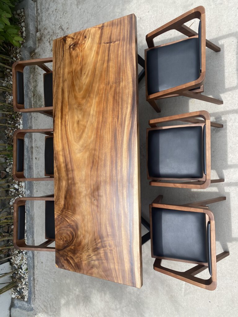 Trọn bộ bàn ghế gỗ nguyên tấm 6 ghế Katakana